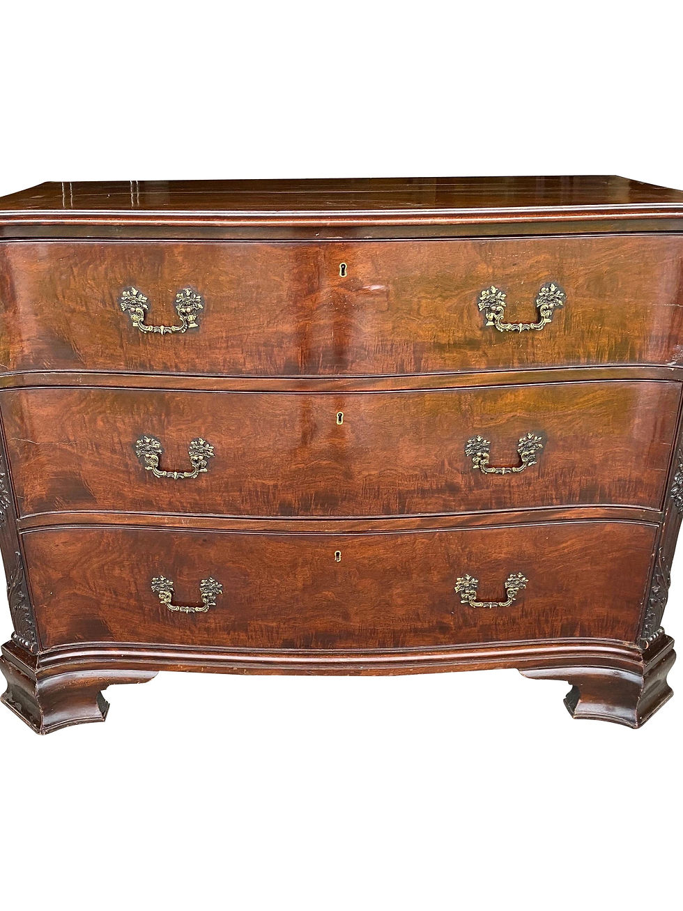 19th Century Georgian Serpentine Mahogany 3 Drawer Chest
