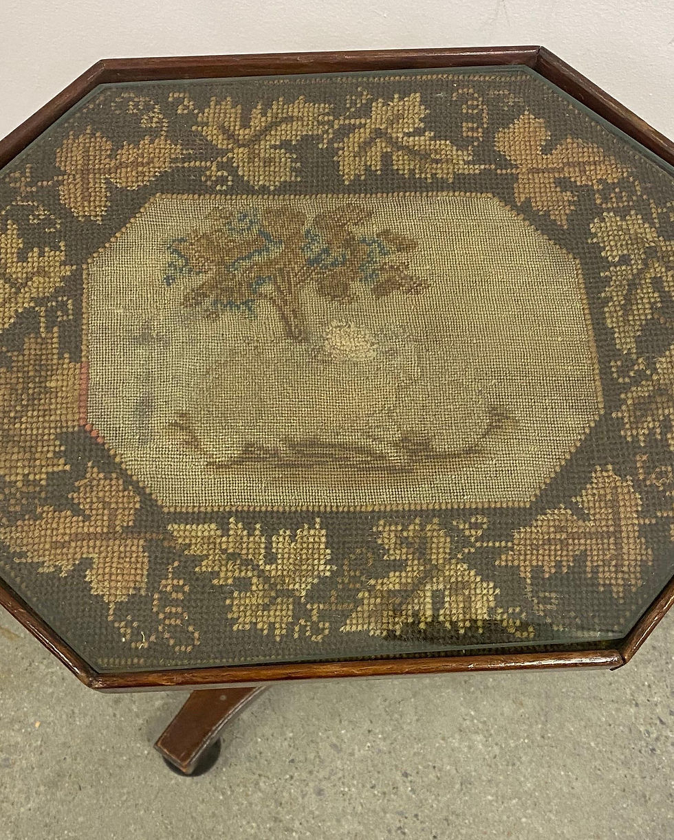 Thumbnail: 19th Century Regency Embroidered Top Mahogany Side Table