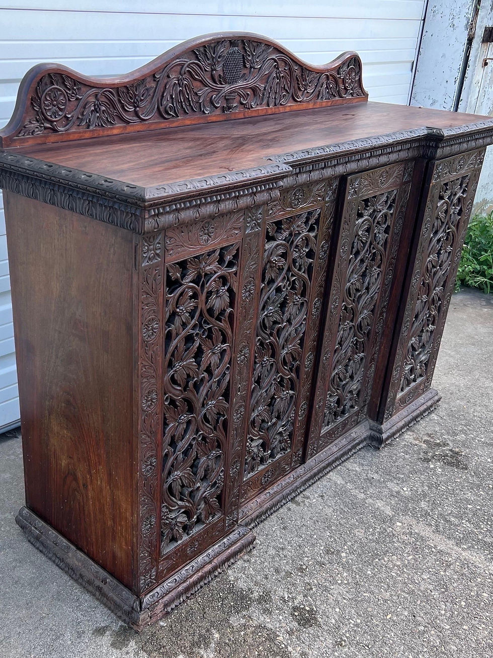 Thumbnail: 19th Century, Anglo Indian 4 Door Credenza with Carved Pineapple Backsplash