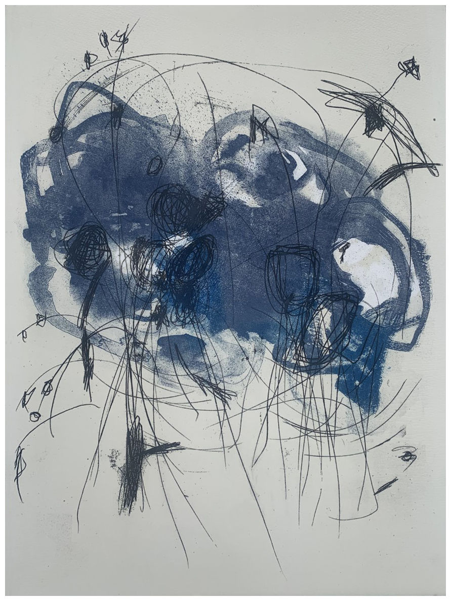 Abstract roses etching blue and black by Silke Heuer
