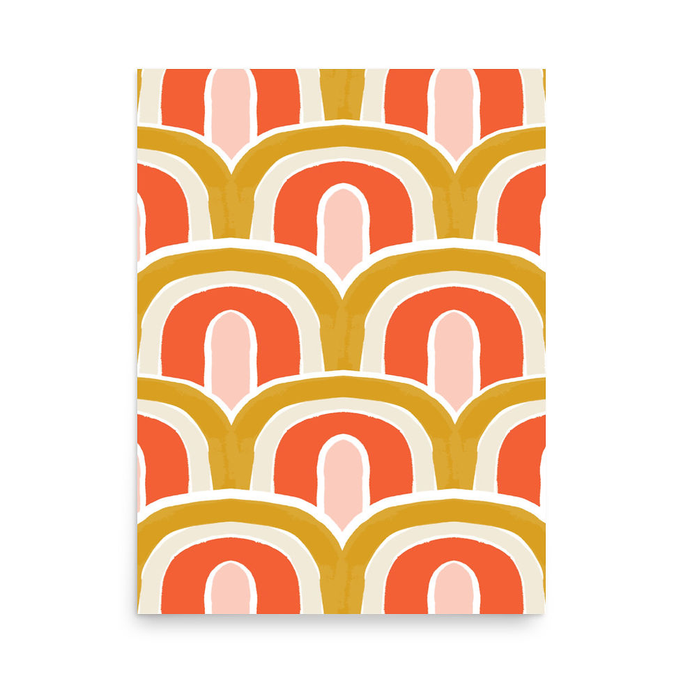 70s Hippie Orange Yellow Painted Arches Art Print Hippiecore Retro wall art