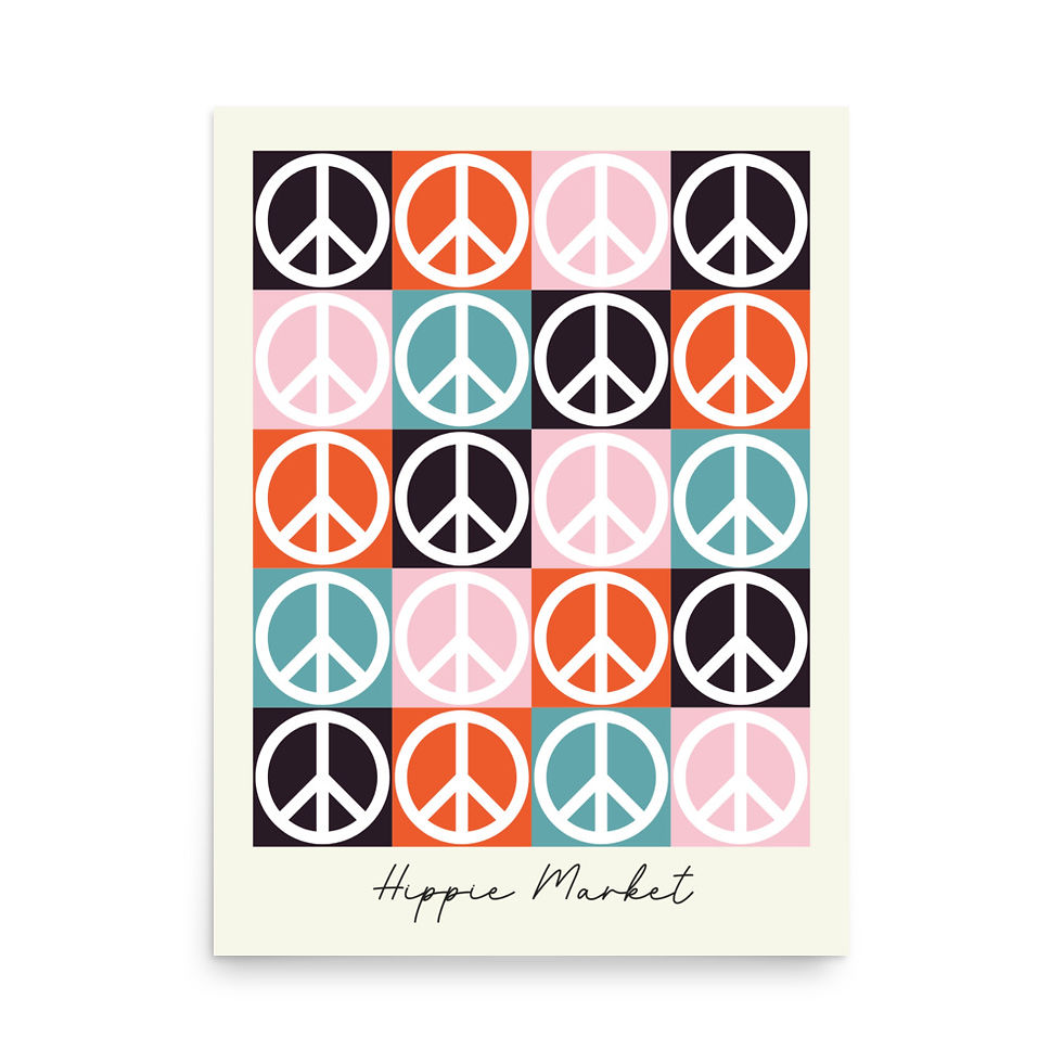Red Pink Blue Peace Signs Hippie Market Art Print Hippiecore Groovy Wall Art