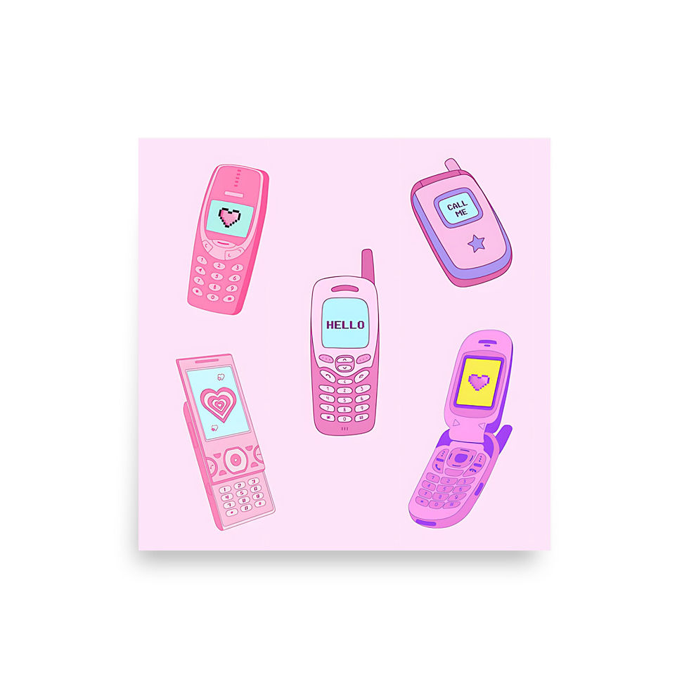 Cute Retro Phones Art Print Y2K Nostalgic Kawaii Aesthetic Wall Art