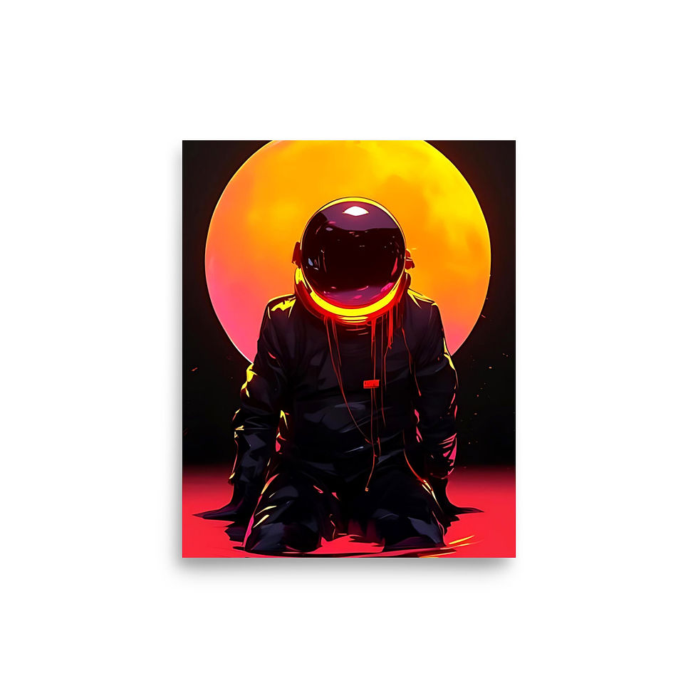 Neon Biker Helmet Sunset Art Print Lofi Cyberpunk Synthwave Wall Art 8x10"