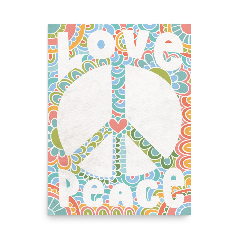 Pink Blue Love Peace Art Print Hippiecore Psychedelic 60s Wall Art Poster