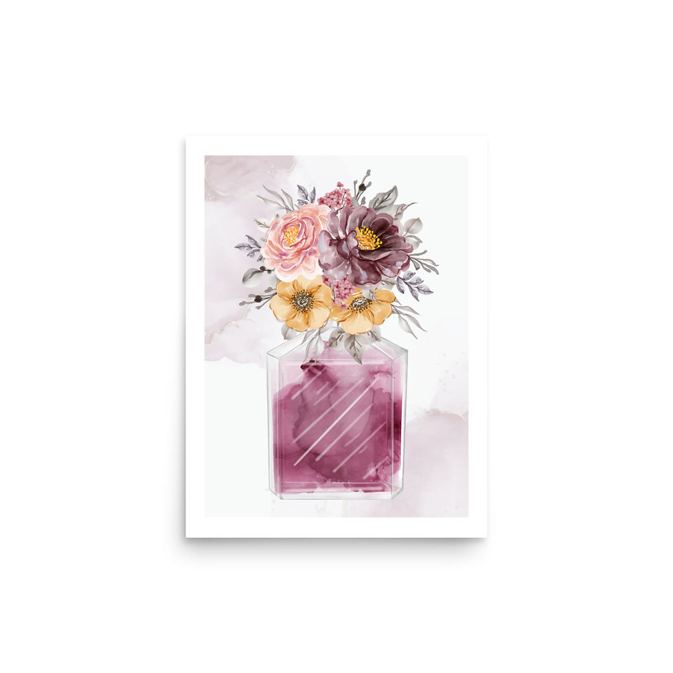 Purple Watercolour Floral Perfume Bottle Art Print Fashion Wall Art