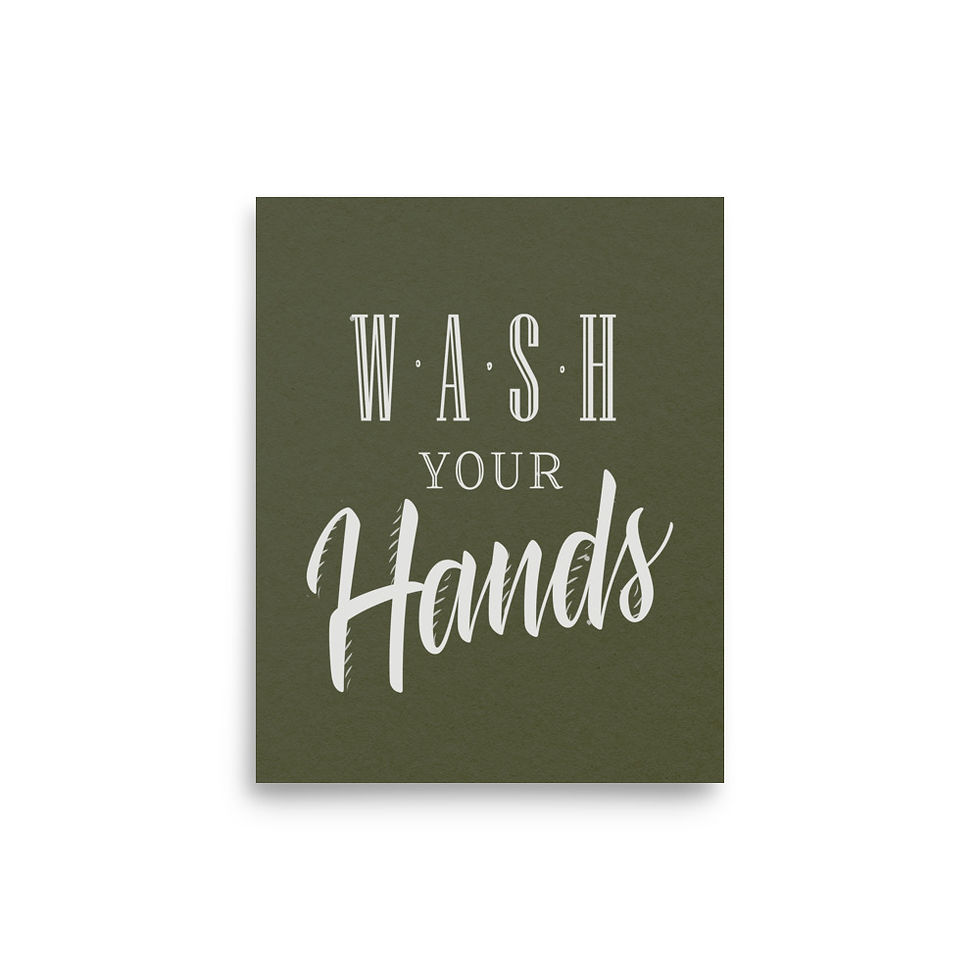 Vintage Wash Your Hands Art Print Dark Green Rustic Kitchen Toilet Wall Art