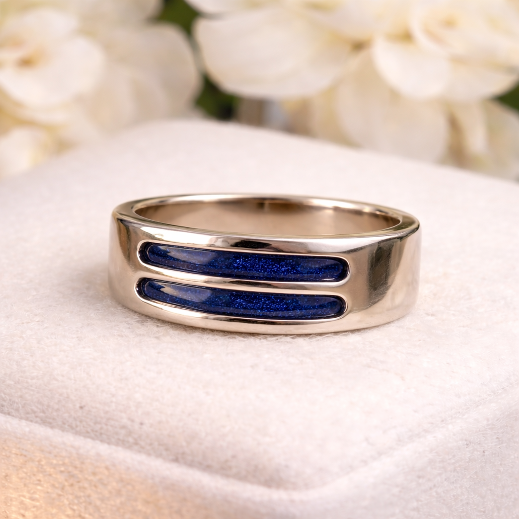 Double Channel Half Band Silver Ring