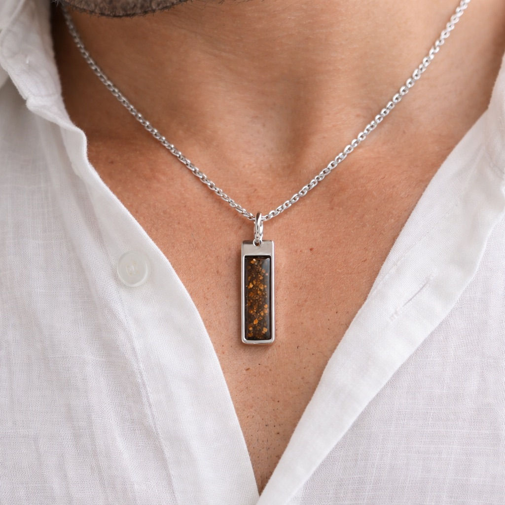 Silver Oblong Bar Style Memorial Necklace