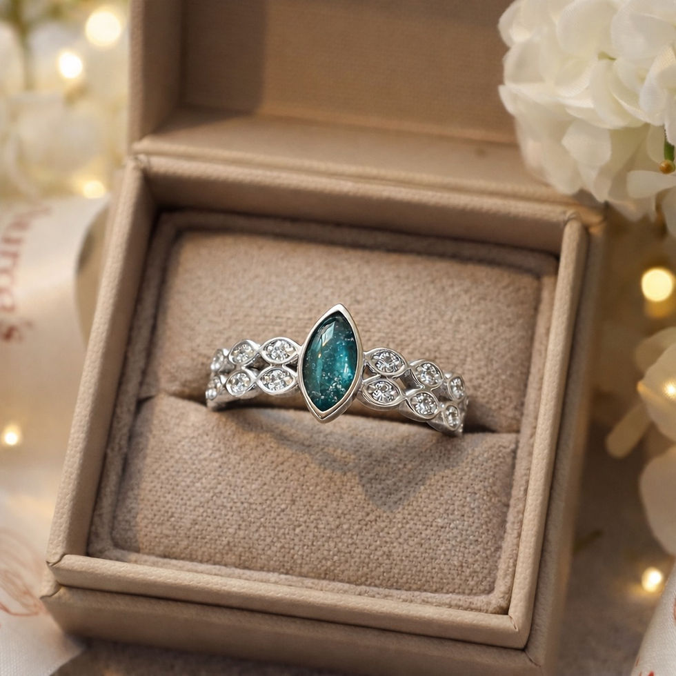 Silver Memorial Marquise Set CZ Resin Ring