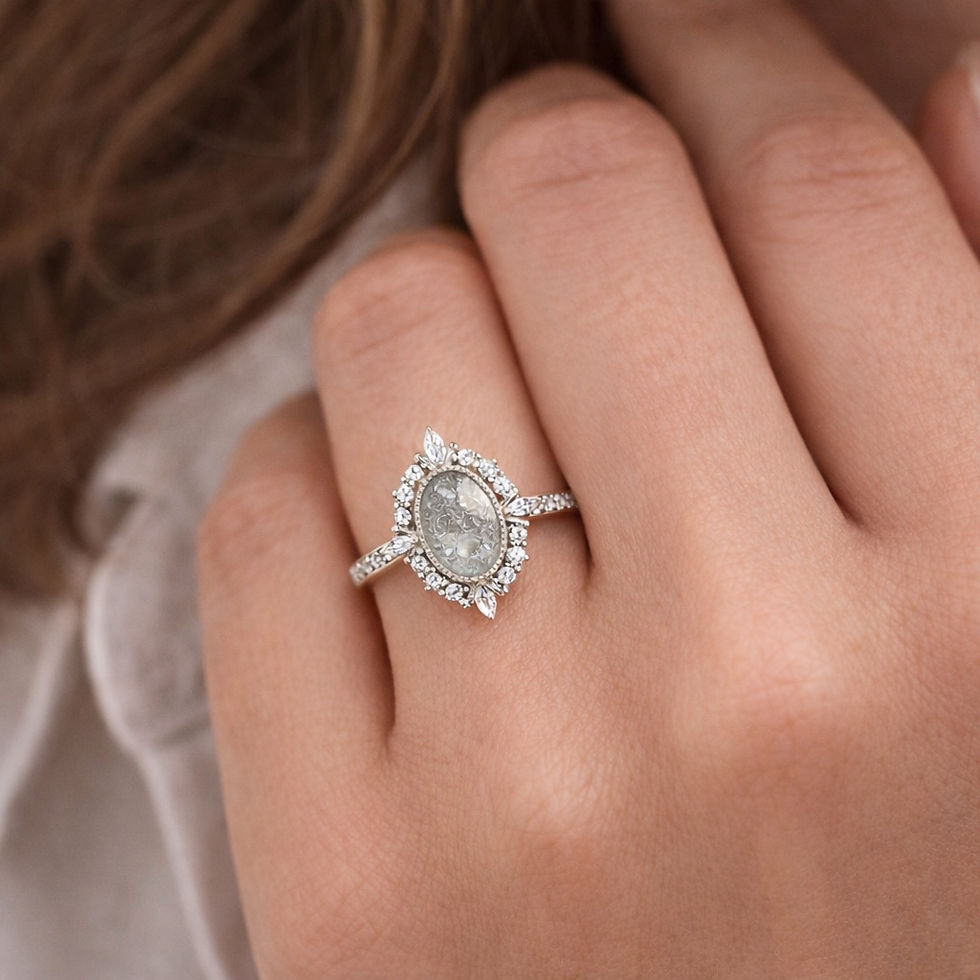 Silver Oval Halo Memorial Ring