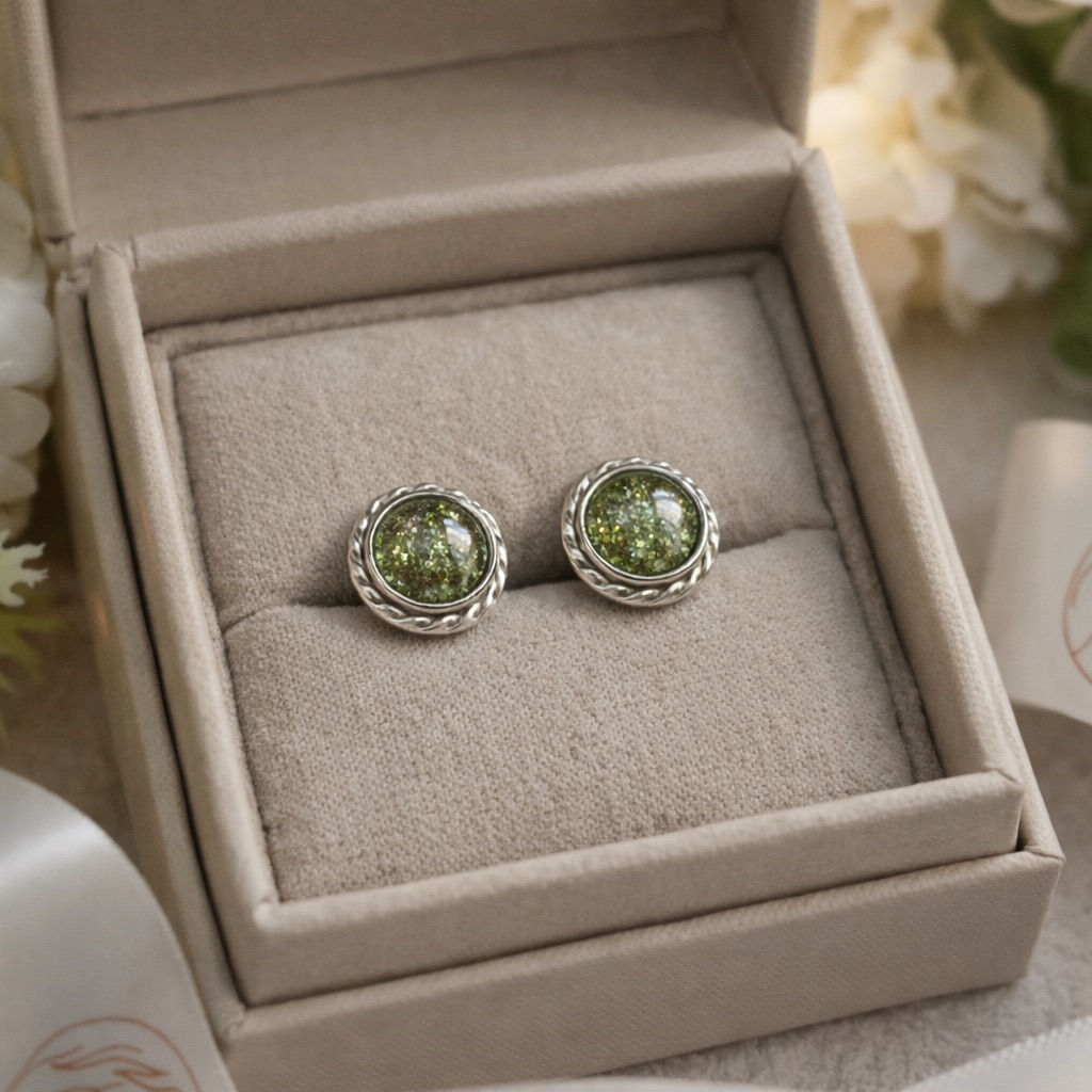 Rope Edge Silver Memorial Earring Studs