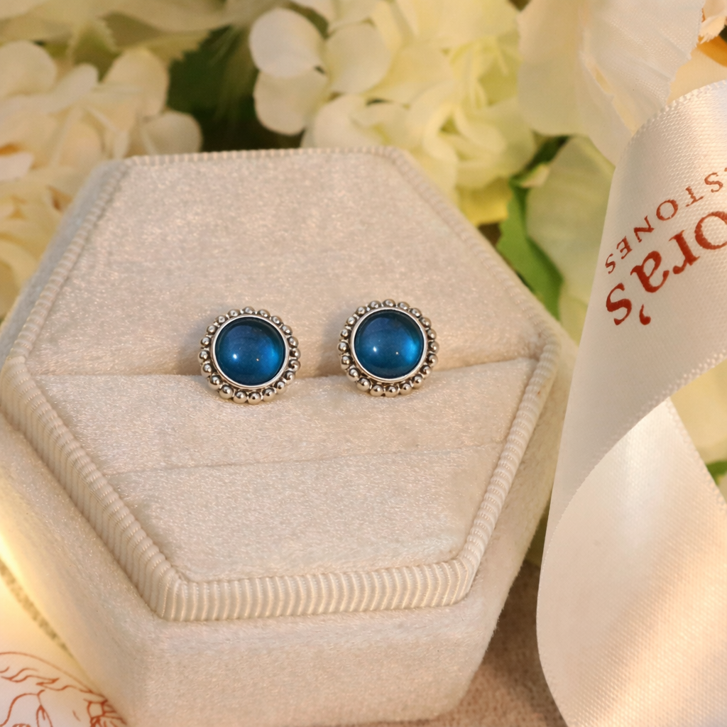 Bubble Edged Silver Round Earring Studs