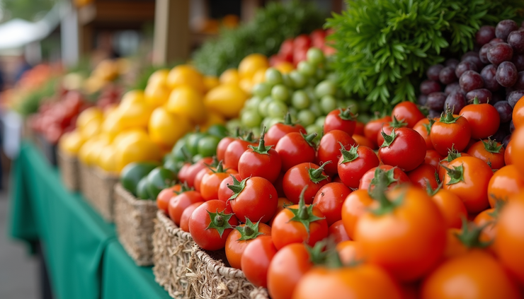 Close-up view of a local farmer's market with fresh produce