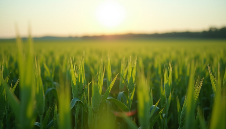 Close-up view of a Mississippi County farm field with green crops