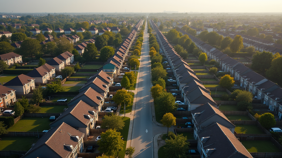 High angle view of a neighborhood in District 34 with residential homes