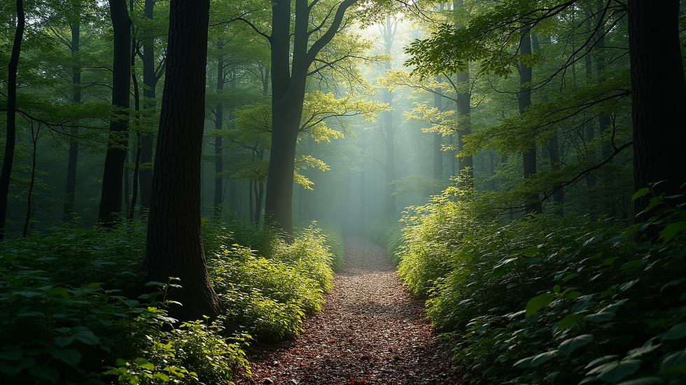 High-angle view of a mystical forest pathway