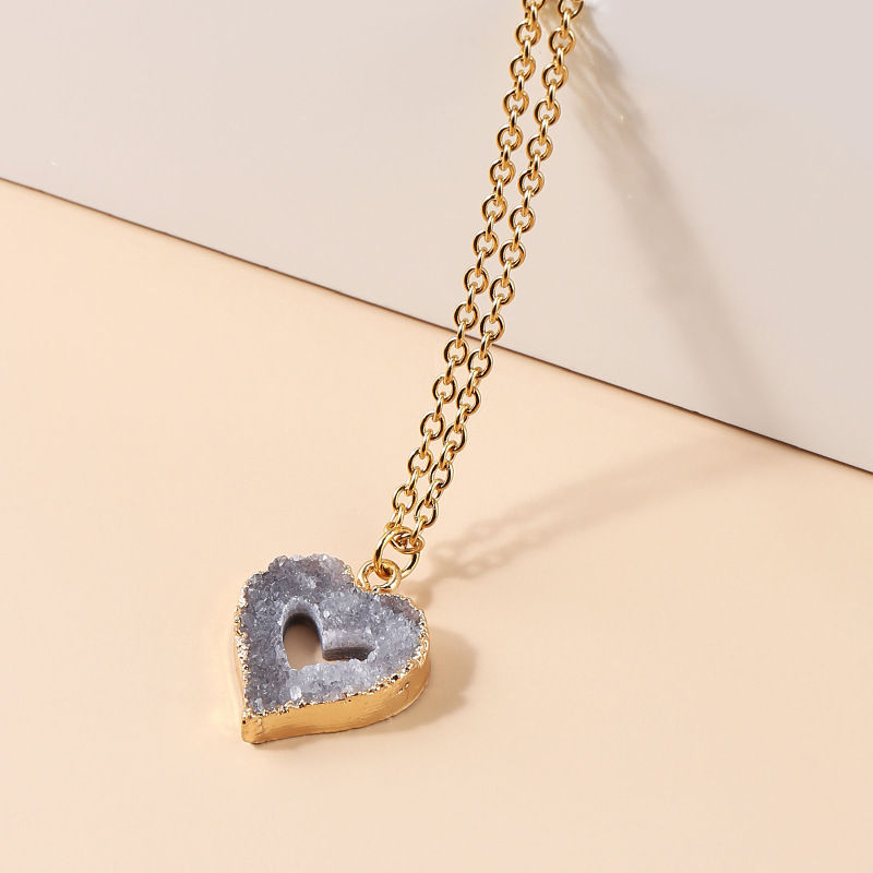Thumbnail: Geode Heart Crystal Pendant Necklace Natural Crystal Stone Necklace