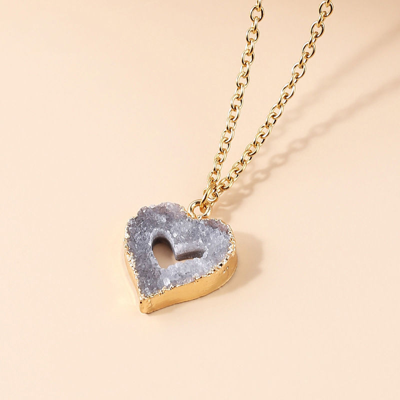 Thumbnail: Geode Heart Crystal Pendant Necklace Natural Crystal Stone Necklace