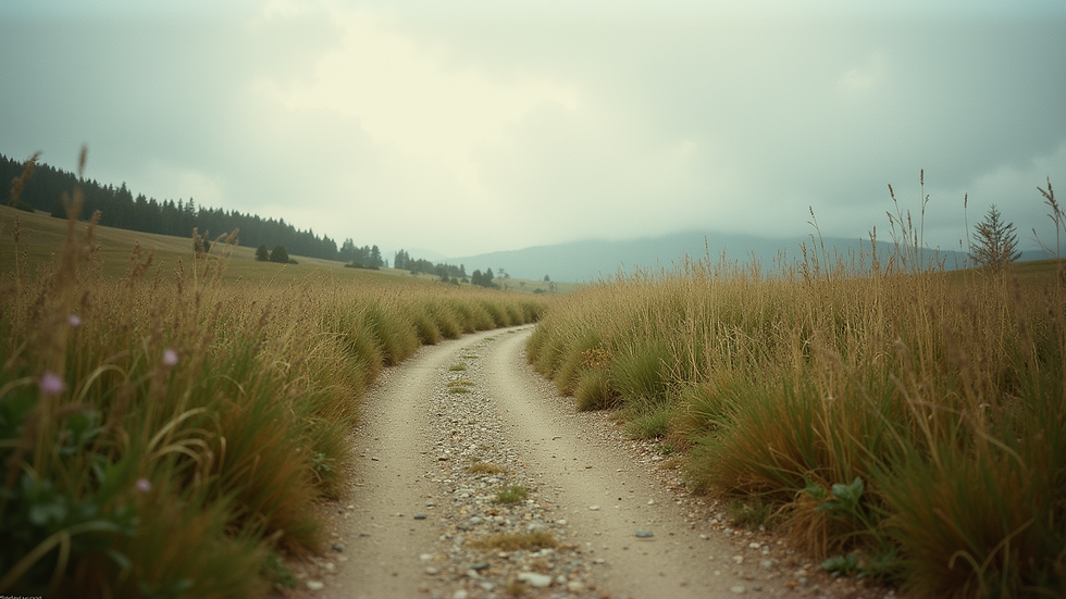 Eye-level view of a serene landscape with a winding path