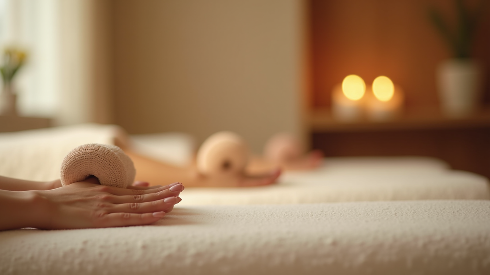 Close-up view of a serene massage setting with calming colors