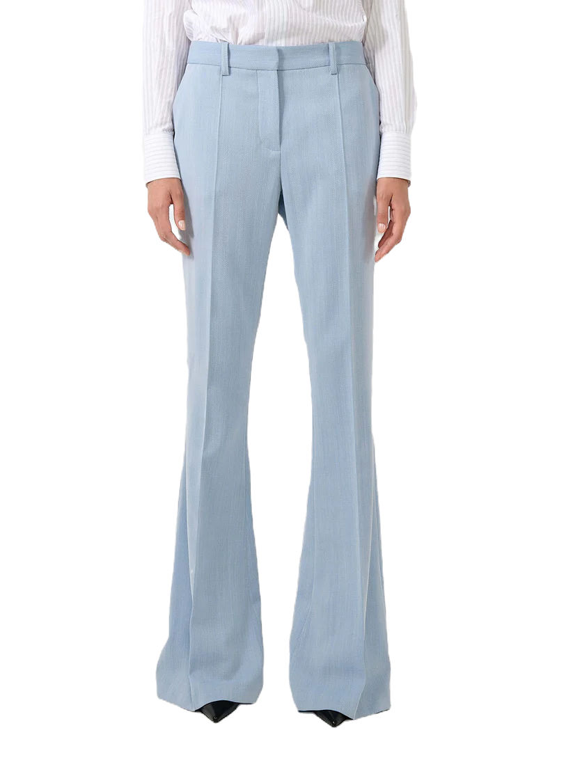 Pantalon bootleg en chevron crêpe bleu ciel BARBARA BUI