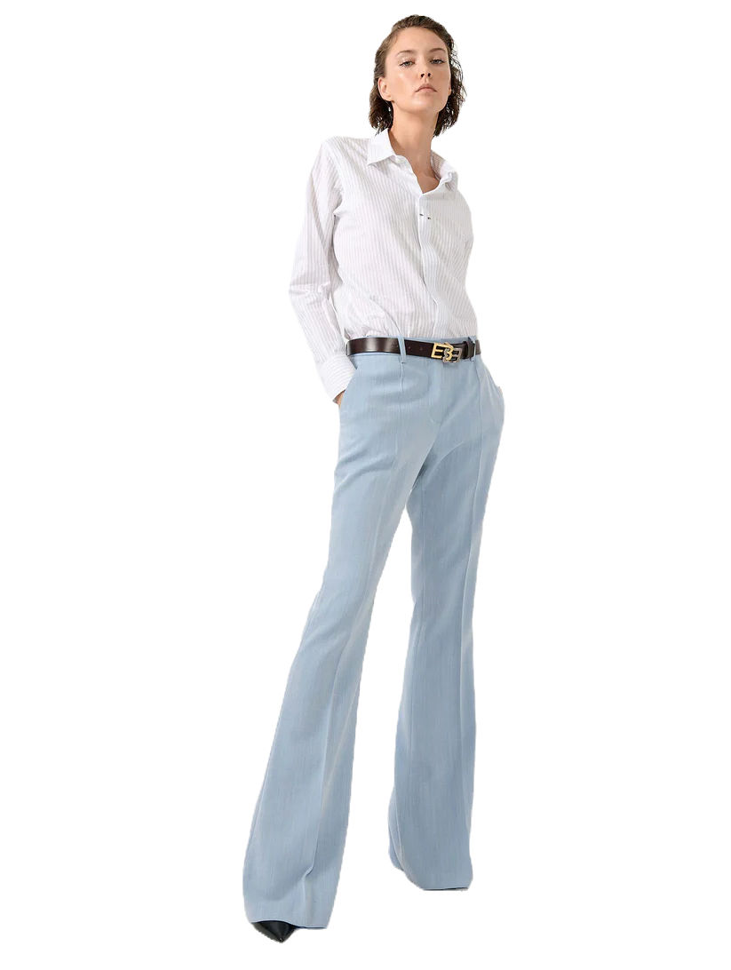 Pantalon bootleg en chevron crêpe bleu ciel BARBARA BUI