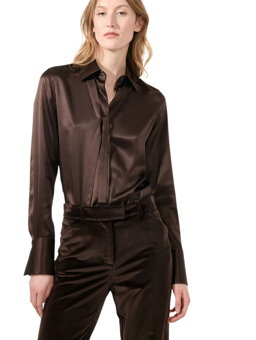 Chemise lavallière en satin de soie BARBARA BUI Chocolat