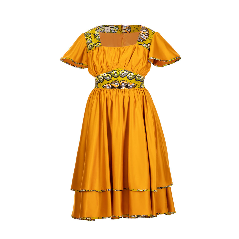 yellow dress with wax print detailing