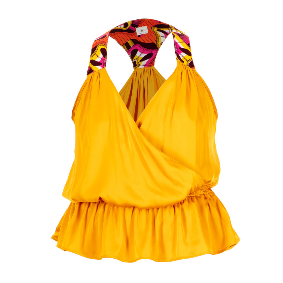yellow camisole with wax print straps