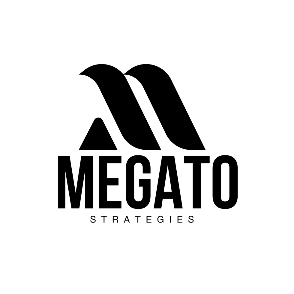 a black and white logo for megato strategies