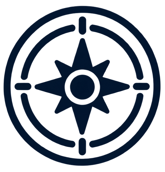 Compass rose icon inside a circular border