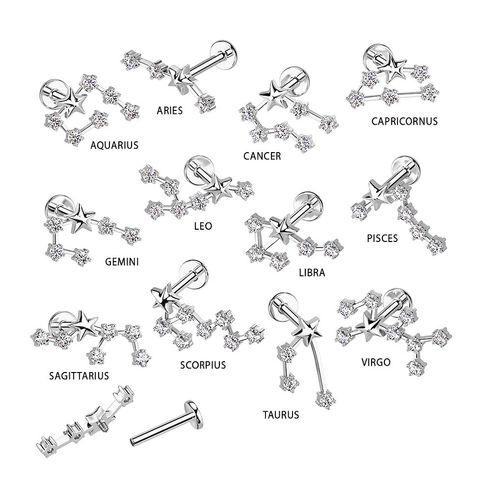 Thumbnail: 18g Surgical Steel Internally Threaded Zodiac Constellation Labret Studs