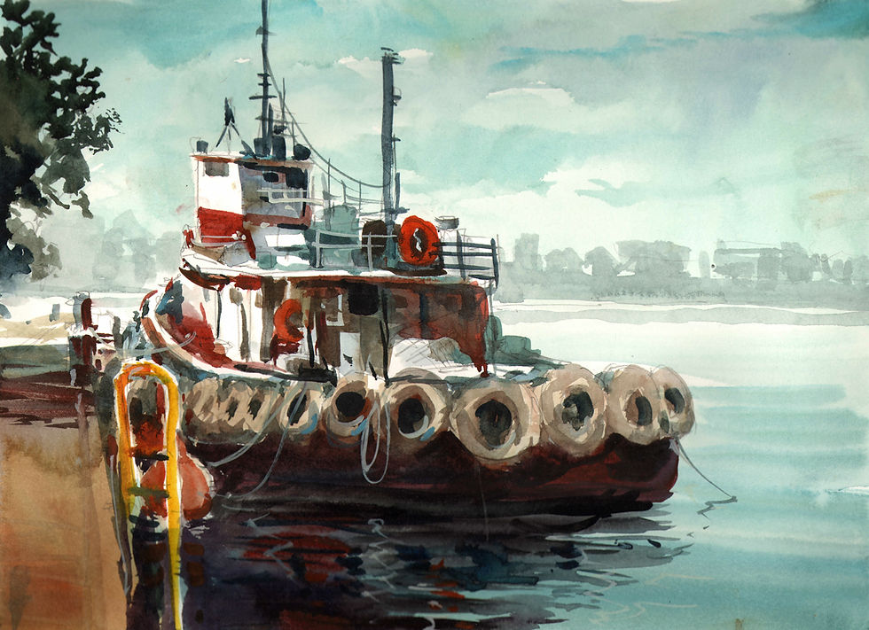 Original Watercolor Demo "Kenosha Bay Tug"