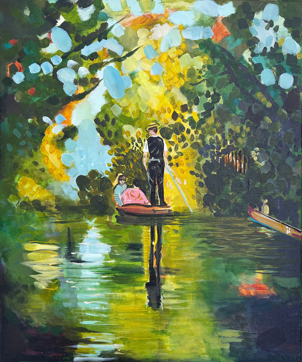 Thumbnail: Punting in Grantchester - Acrylic on canvas 53 x 63cm framed 