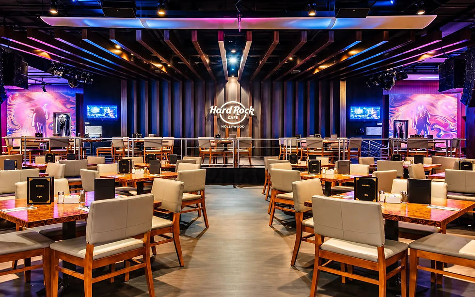 Dining and event space at Hard Rock Cafe on Hollywood Boulevard