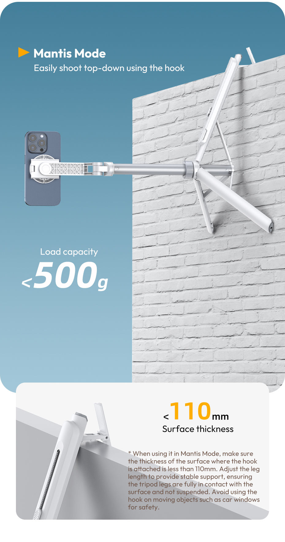 Thumbnail: Ulanzi TT88 1.44M Overhead Selfie Stick Phone Tripod with Magnetic Clamp Wireles