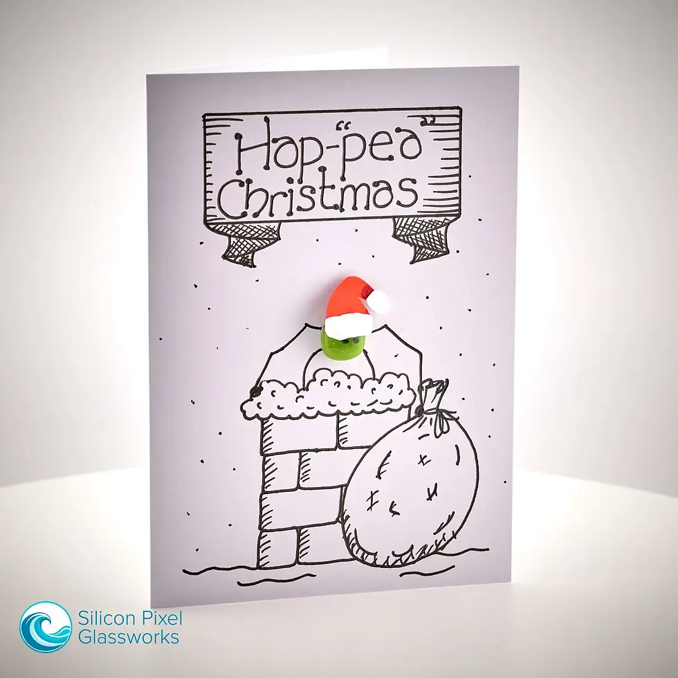 Hand-drawn 'Hap-pea Christmas' Santa card front view