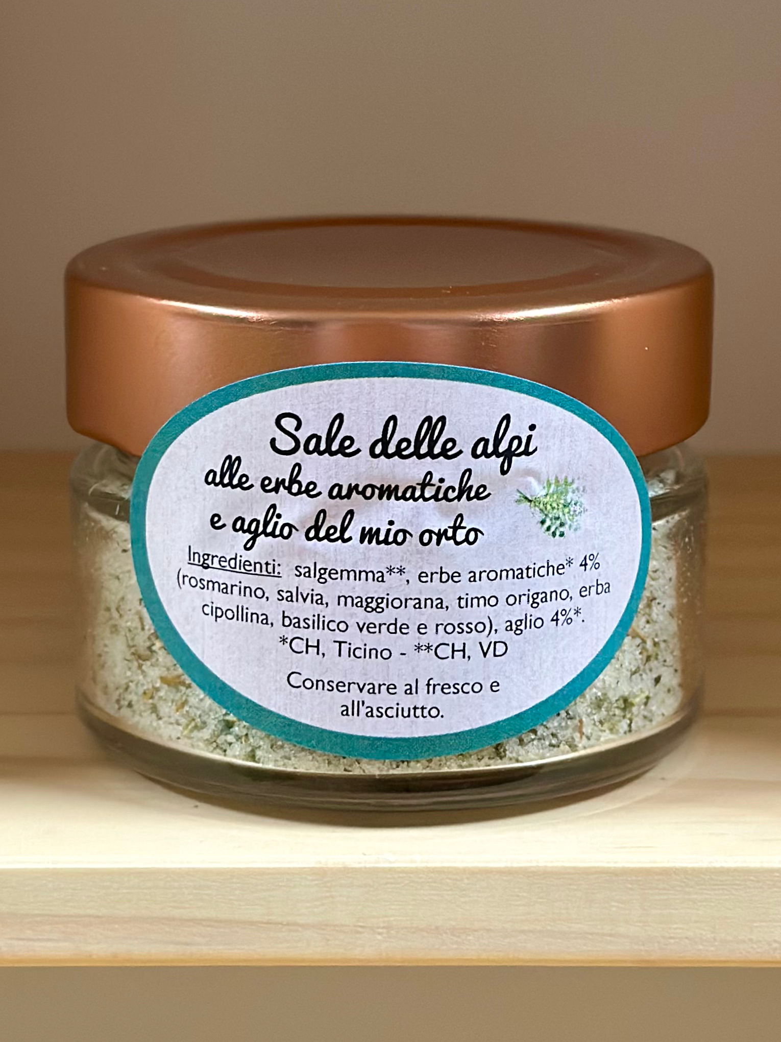 Sale delle alpi svizzere con erbe aromatiche del mio orto regio.garantie