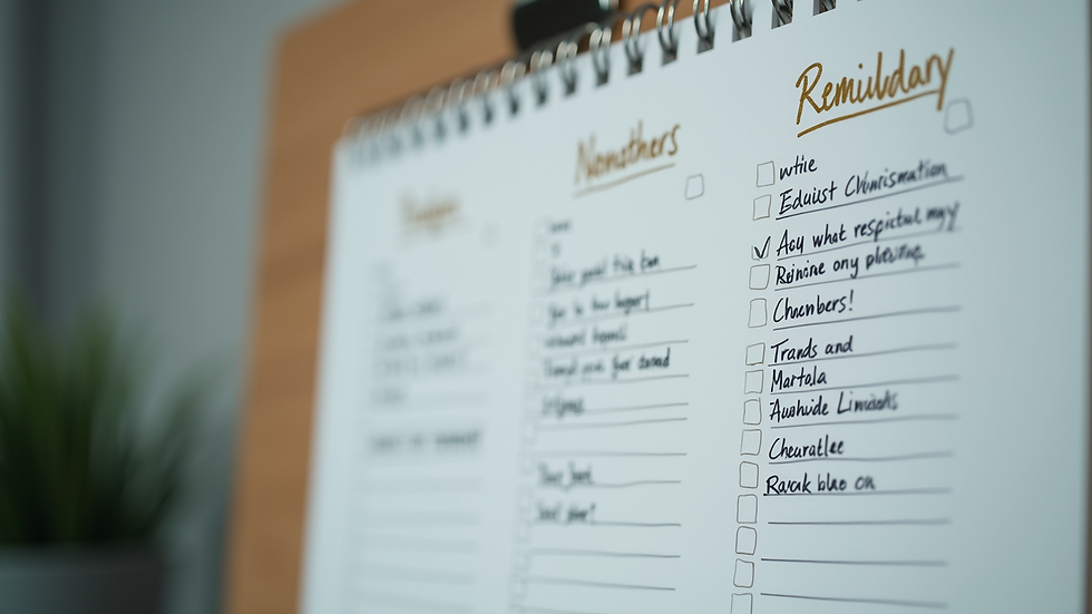 Close-up view of a calendar with to-do lists and important reminders