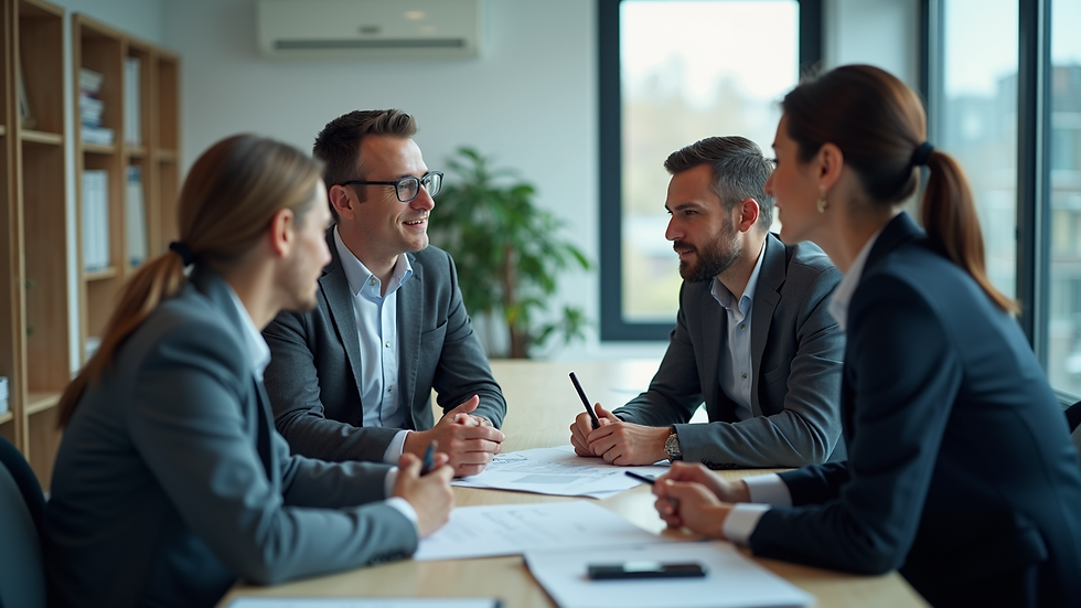 High angle view of a business team discussing software options