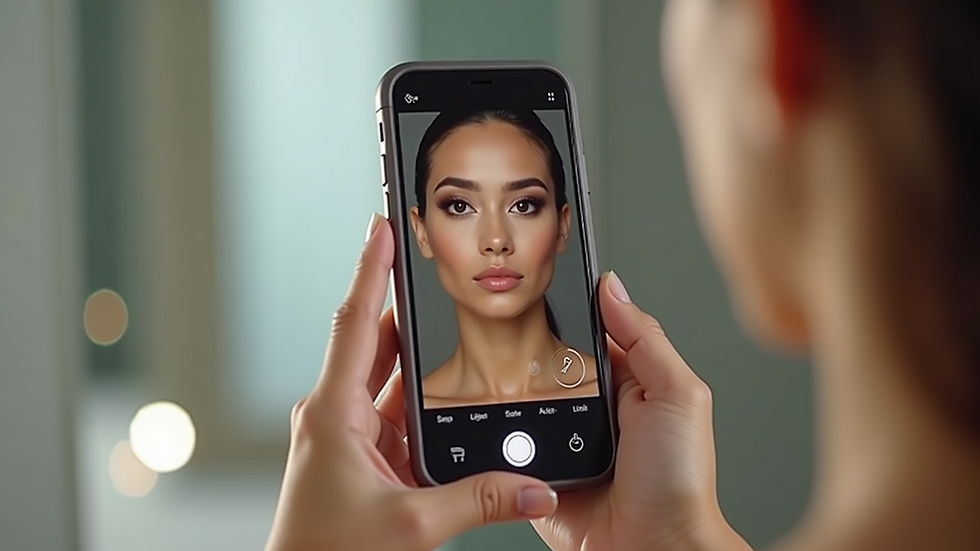 Close-up view of a smartphone displaying a virtual makeup try-on feature