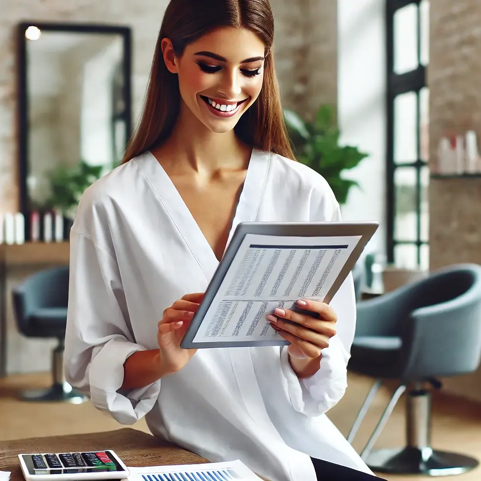 Stylist reviewing financials