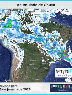 ZCAS atua no Brasil e provoca chuva volumosa na primeira semana de 2026