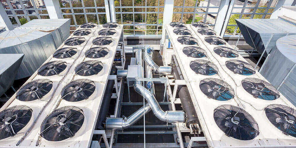 industrial hvac circulation system with large silver pipes