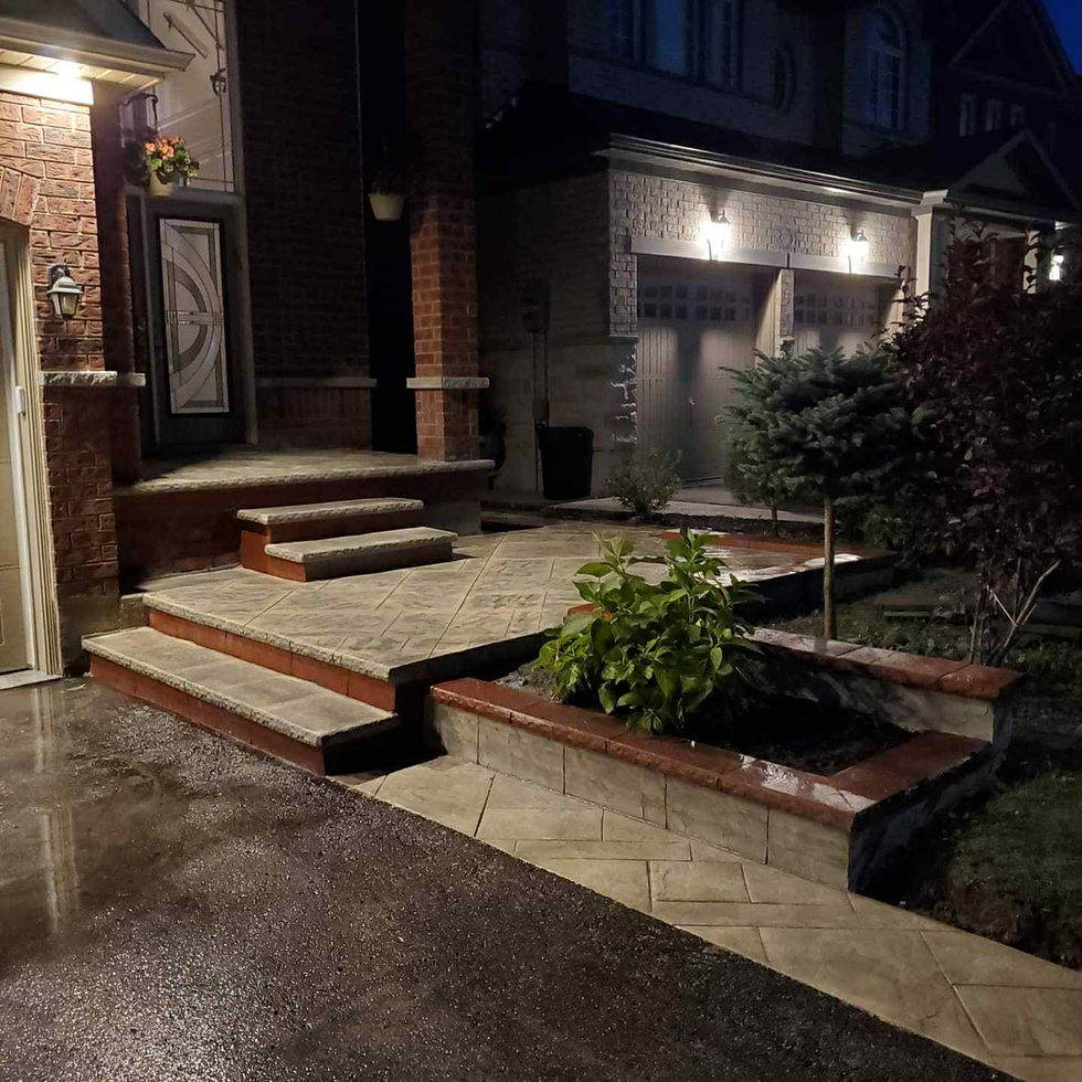 stamped steps with reddish bullnose