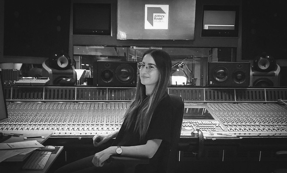 Professional female mixing and mastering engineer Amanda Merdzan at Abbey Road Studios control room London