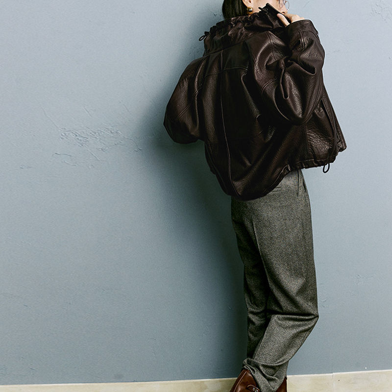 Thumbnail: Sculpted Leather Zip Jacket