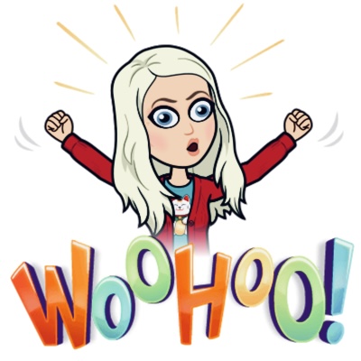 Bitmoji of an excited blonde woman.