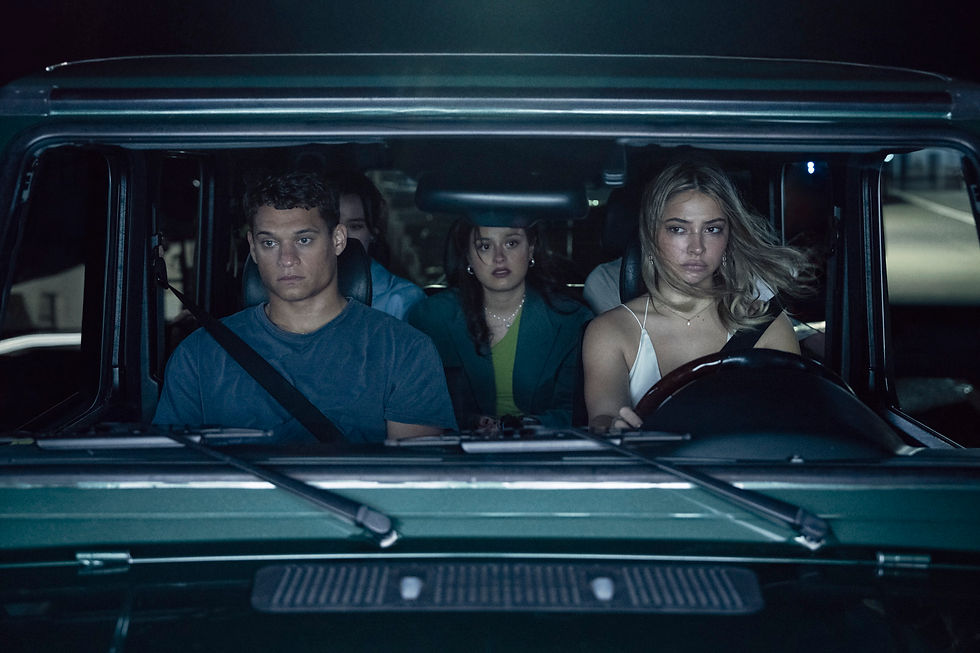 Tariq Withers, Sarah Pidgeon, Chase Sui Wonders, and Madelyn Cline in Columbia Pictures “I Know What You Did Last Summer.” (Photo by Brook Rushton. © 2024 CTMG, Inc. All Rights Reserved. ALL IMAGES ARE PROPERTY OF SONY PICTURES ENTERTAINMENT INC. FOR PROMOTIONAL USE ONLY. SALE, DUPLICATION OR TRANSFER OF THIS MATERIAL IS STRICTLY PROHIBITED.)